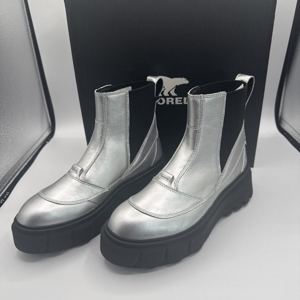 Sorel CARIBOU X Waterproof Platform Chelsea Ankle Silver Boot Size 8 Women NEW - Picture 3 of 7